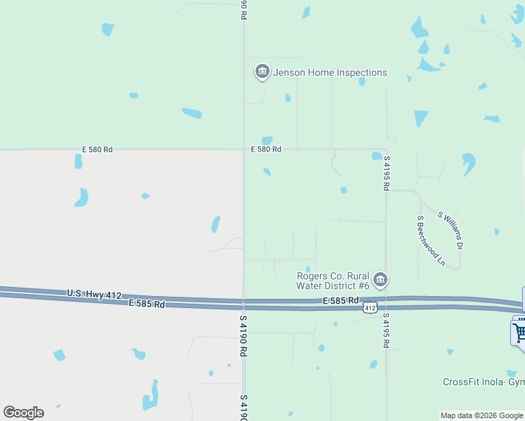 map of restaurants, bars, coffee shops, grocery stores, and more near 30225 South 4190 Road in Inola