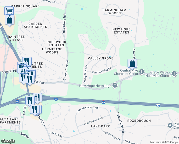 map of restaurants, bars, coffee shops, grocery stores, and more near 4304 Gina Brooke Drive in Nashville