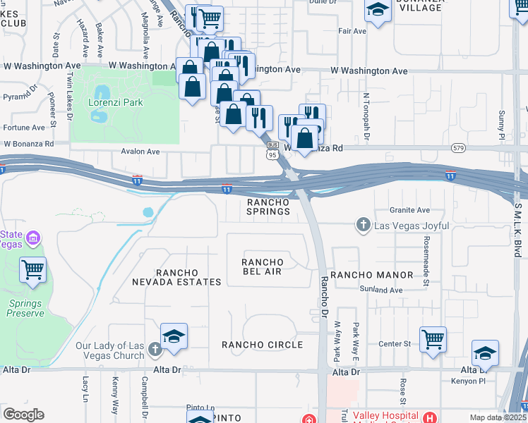 map of restaurants, bars, coffee shops, grocery stores, and more near 105 Dahlia Lane in Las Vegas