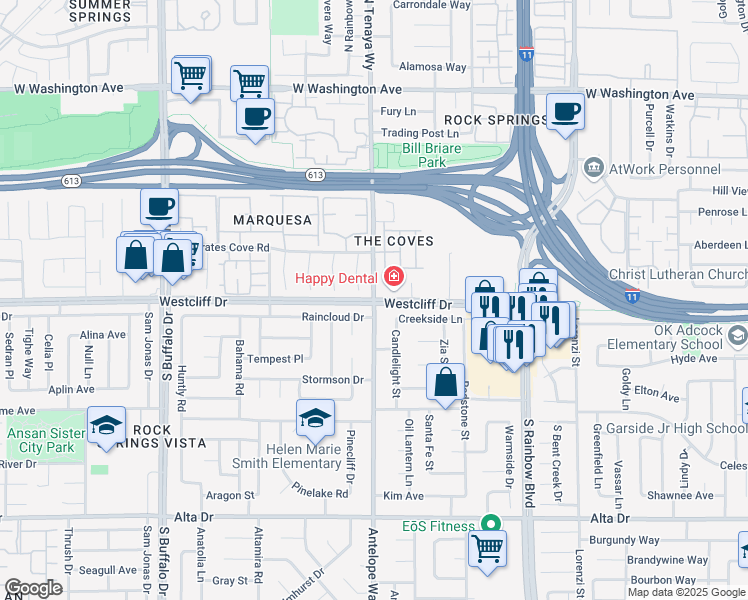 map of restaurants, bars, coffee shops, grocery stores, and more near 2 North Tenaya Way in Las Vegas