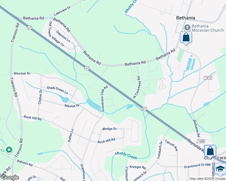 map of restaurants, bars, coffee shops, grocery stores, and more near 3873 Turnberry Park Drive in Pfafftown