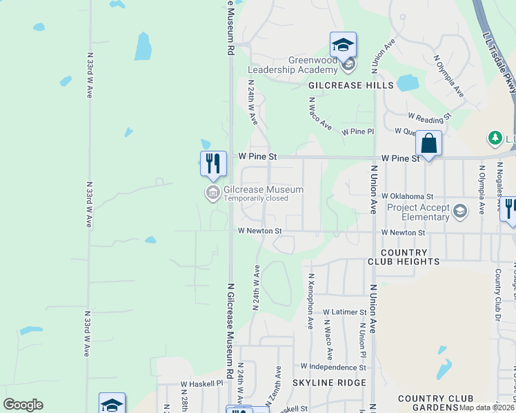 map of restaurants, bars, coffee shops, grocery stores, and more near 2414 West Newton Court in Tulsa