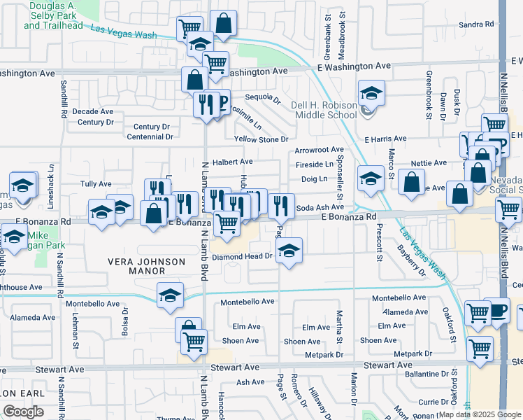 map of restaurants, bars, coffee shops, grocery stores, and more near 4545 Ross Avenue in Las Vegas