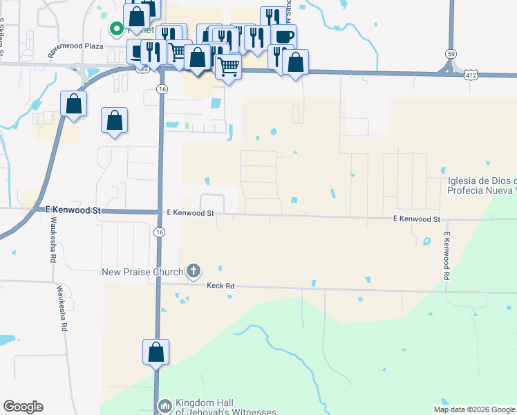 map of restaurants, bars, coffee shops, grocery stores, and more near 3203 East Kenwood Street in Siloam Springs