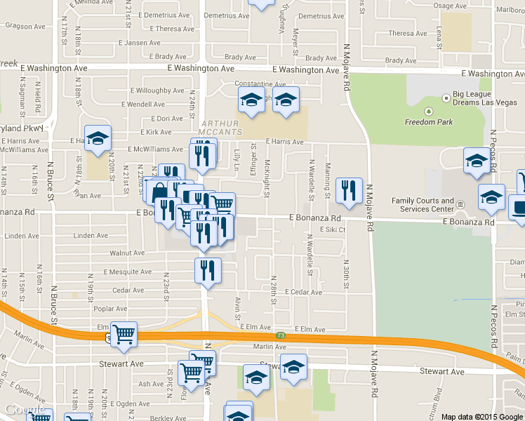 map of restaurants, bars, coffee shops, grocery stores, and more near 2730 East Bonanza Road in Las Vegas