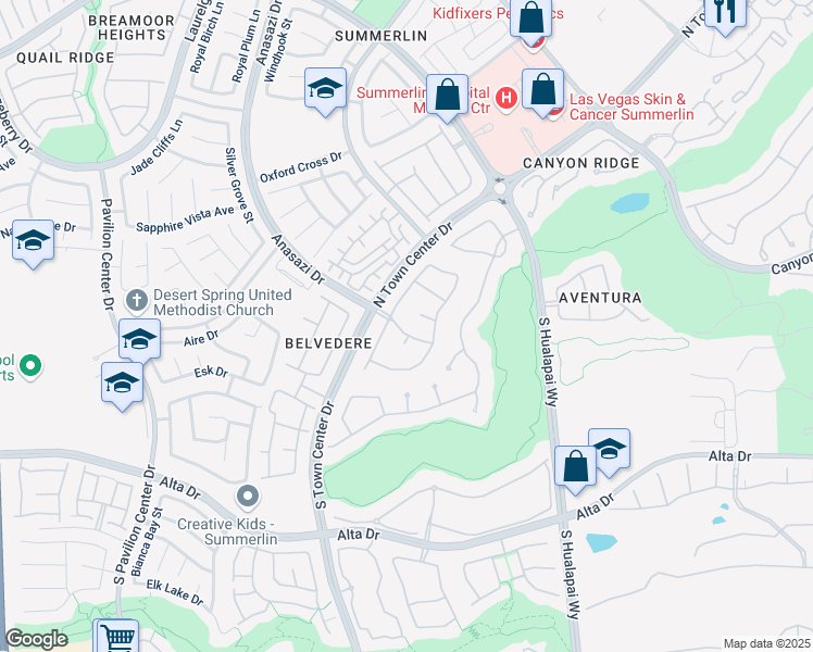 map of restaurants, bars, coffee shops, grocery stores, and more near 108 Anasazi Drive in Las Vegas