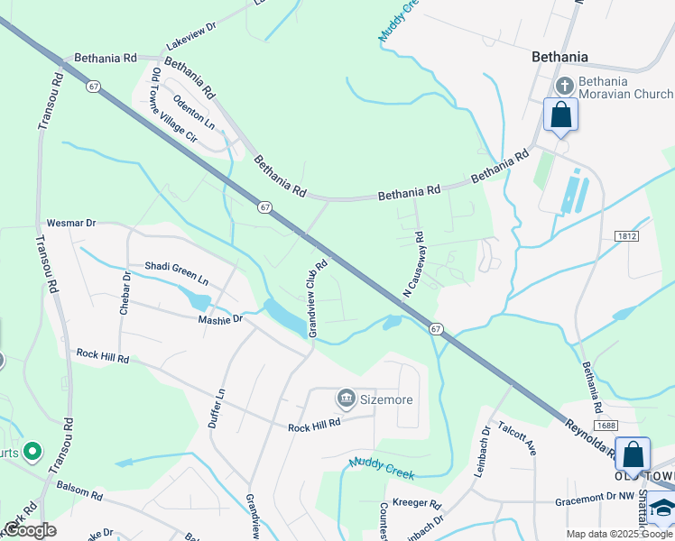map of restaurants, bars, coffee shops, grocery stores, and more near 3873 Turnberry Park Drive in Pfafftown