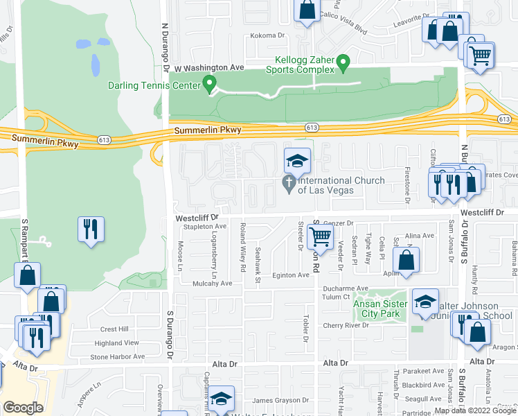map of restaurants, bars, coffee shops, grocery stores, and more near 100 Golf Course Street in Las Vegas