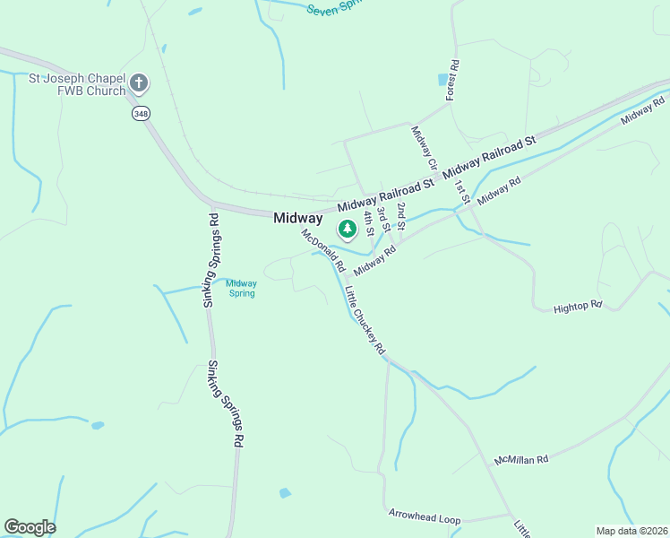 map of restaurants, bars, coffee shops, grocery stores, and more near 35 McDonald Road in Midway