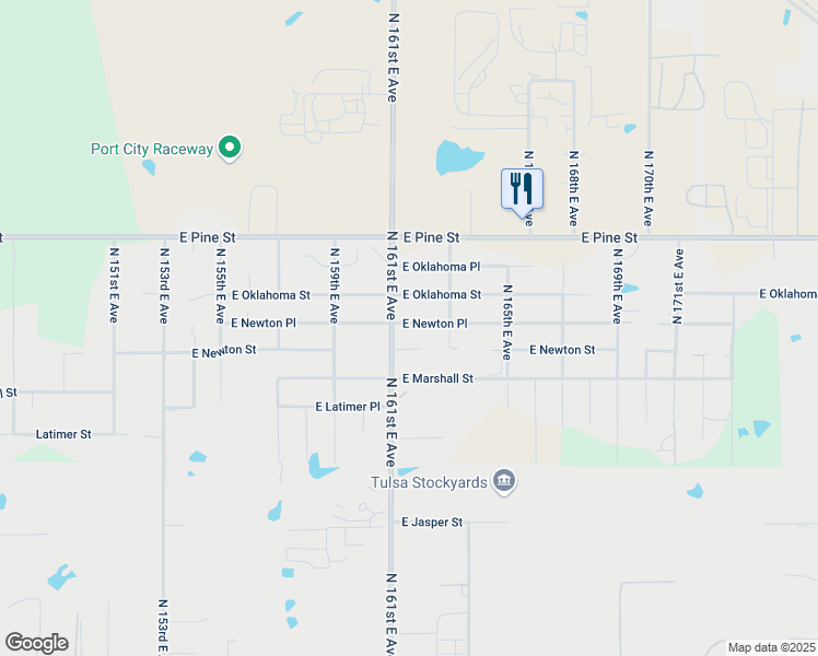 map of restaurants, bars, coffee shops, grocery stores, and more near 16123 East Newton Street in Tulsa