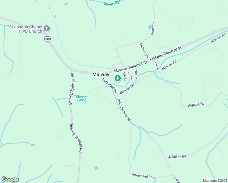 map of restaurants, bars, coffee shops, grocery stores, and more near 35 McDonald Road in Midway