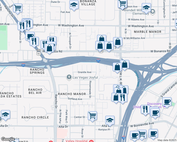 map of restaurants, bars, coffee shops, grocery stores, and more near 1901 Granite Avenue in Las Vegas
