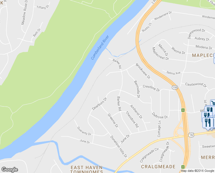 map of restaurants, bars, coffee shops, grocery stores, and more near 2206 Dearborn Drive in Nashville