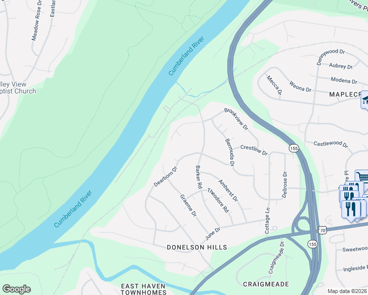 map of restaurants, bars, coffee shops, grocery stores, and more near 2206 Dearborn Drive in Nashville