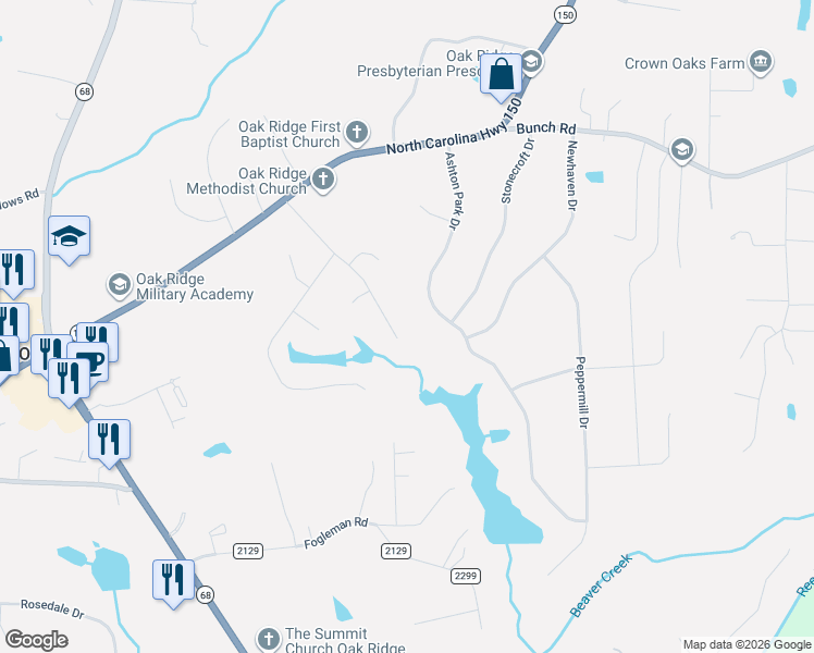 map of restaurants, bars, coffee shops, grocery stores, and more near 6605-6609 Ashton Park Drive in Oak Ridge