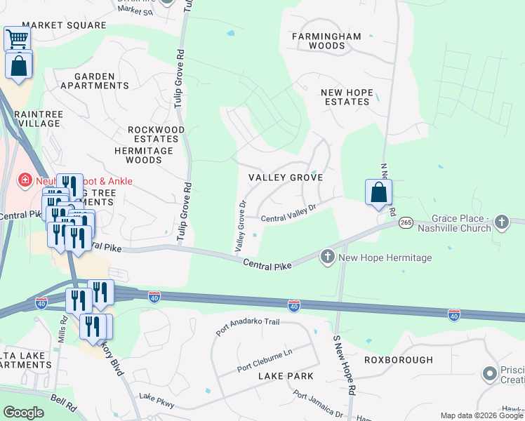 map of restaurants, bars, coffee shops, grocery stores, and more near 4304 Gina Brooke Drive in Nashville