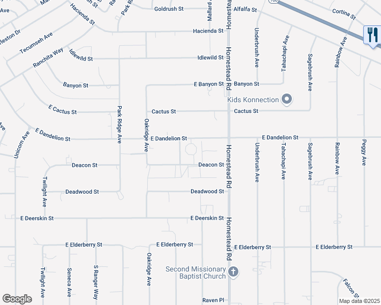 map of restaurants, bars, coffee shops, grocery stores, and more near 2890 Deacon Street in Pahrump