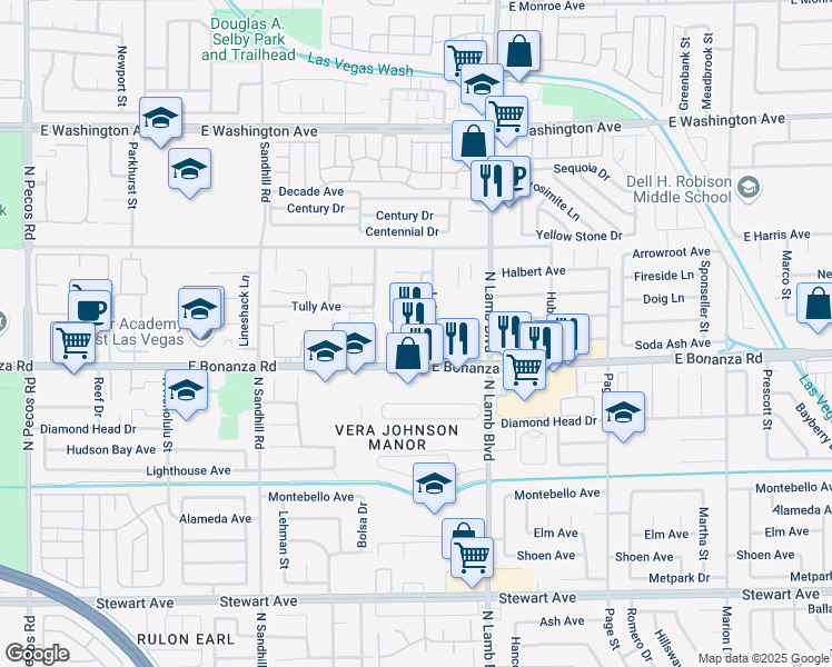 map of restaurants, bars, coffee shops, grocery stores, and more near 22 Leigon Way in Las Vegas