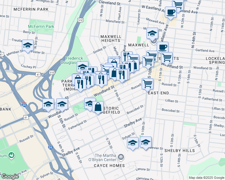 map of restaurants, bars, coffee shops, grocery stores, and more near 813 Russell Street in Nashville