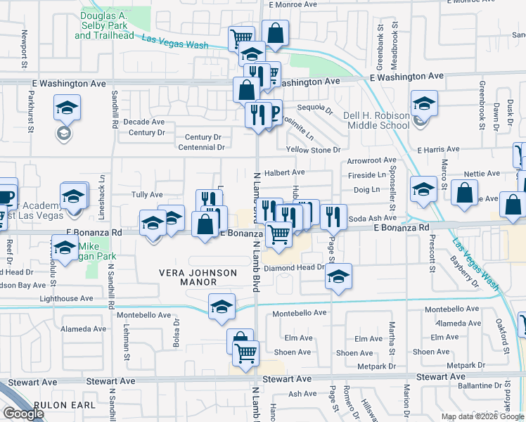 map of restaurants, bars, coffee shops, grocery stores, and more near in Las Vegas