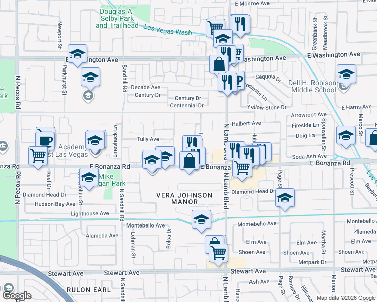 map of restaurants, bars, coffee shops, grocery stores, and more near 22 Leigon Way in Las Vegas