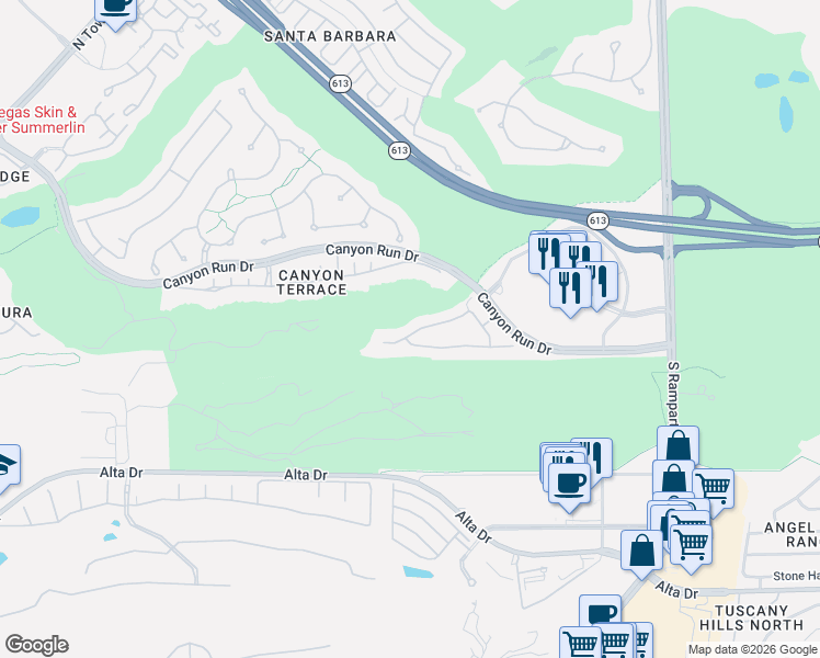 map of restaurants, bars, coffee shops, grocery stores, and more near 9215 Tesoras Drive in Las Vegas