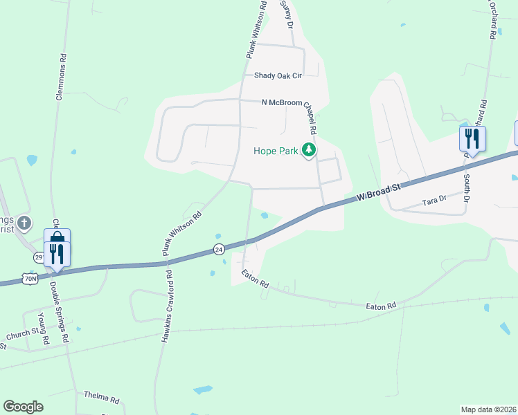 map of restaurants, bars, coffee shops, grocery stores, and more near 3864 McBroom Chapel Road in Cookeville