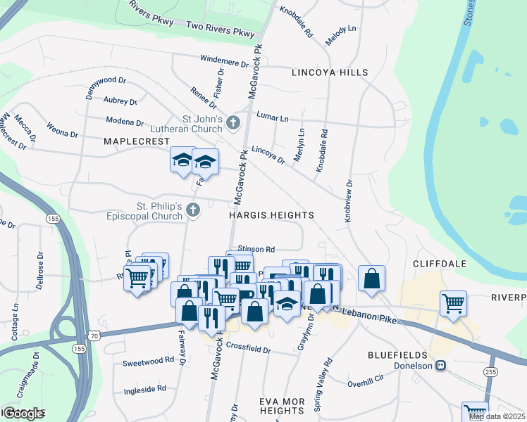 map of restaurants, bars, coffee shops, grocery stores, and more near in Nashville