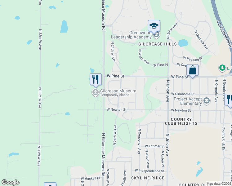 map of restaurants, bars, coffee shops, grocery stores, and more near 2414 West Newton Court in Tulsa