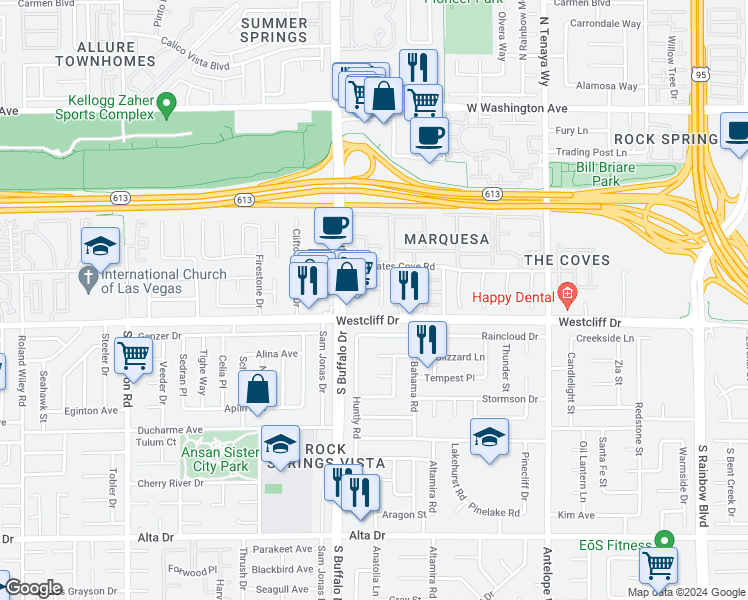 map of restaurants, bars, coffee shops, grocery stores, and more near in Las Vegas