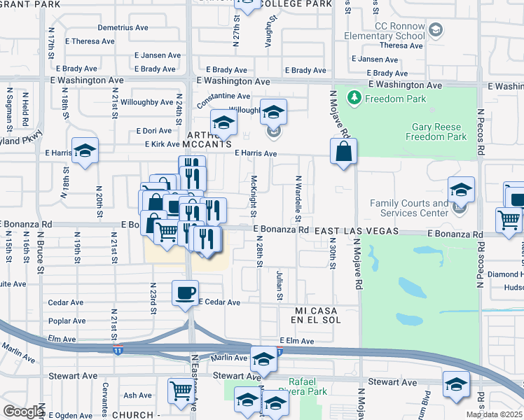 map of restaurants, bars, coffee shops, grocery stores, and more near in Las Vegas