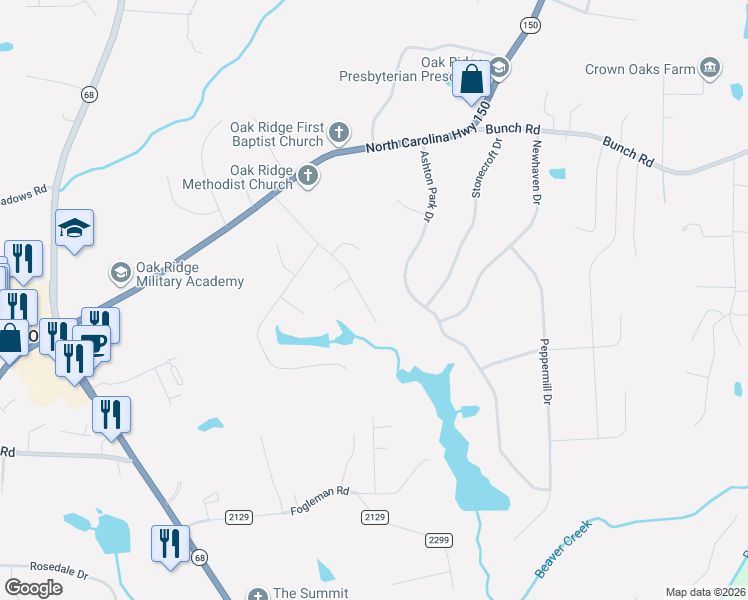 map of restaurants, bars, coffee shops, grocery stores, and more near 6605-6609 Ashton Park Drive in Oak Ridge