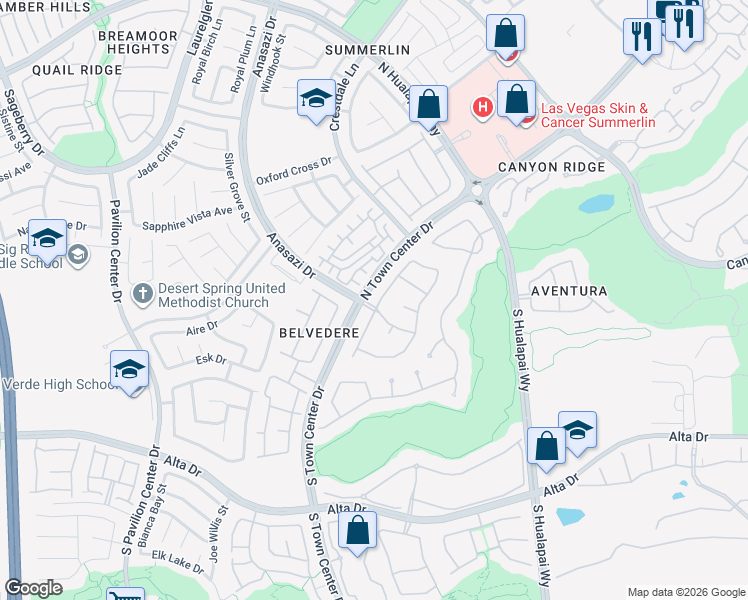 map of restaurants, bars, coffee shops, grocery stores, and more near 101 North Buteo Woods Lane in Las Vegas