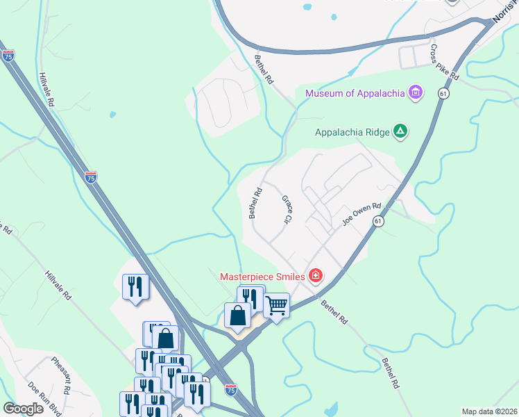 map of restaurants, bars, coffee shops, grocery stores, and more near 312 Bethel Road in Clinton