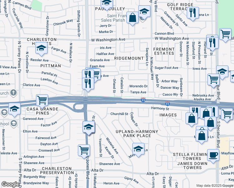 map of restaurants, bars, coffee shops, grocery stores, and more near 209 Catalini Street in Las Vegas