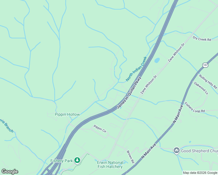map of restaurants, bars, coffee shops, grocery stores, and more near 301 Mc Inturff Springs Road in Erwin