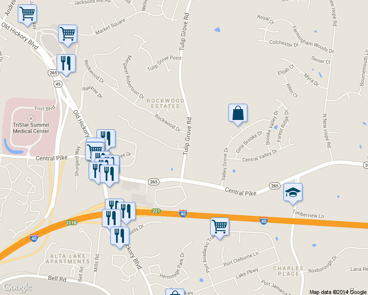 map of restaurants, bars, coffee shops, grocery stores, and more near 1304 Tulip Grove Road in Nashville
