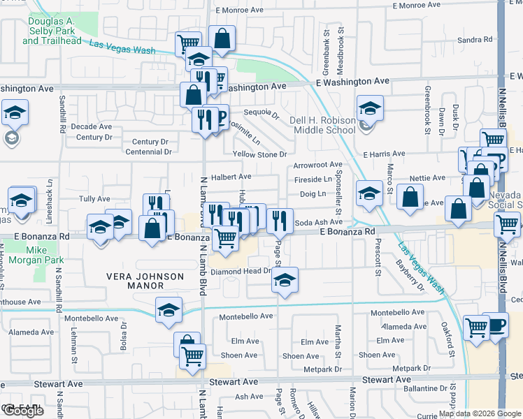 map of restaurants, bars, coffee shops, grocery stores, and more near 4539 Bingham Avenue in Las Vegas