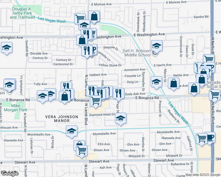 map of restaurants, bars, coffee shops, grocery stores, and more near 4539 Bingham Avenue in Las Vegas
