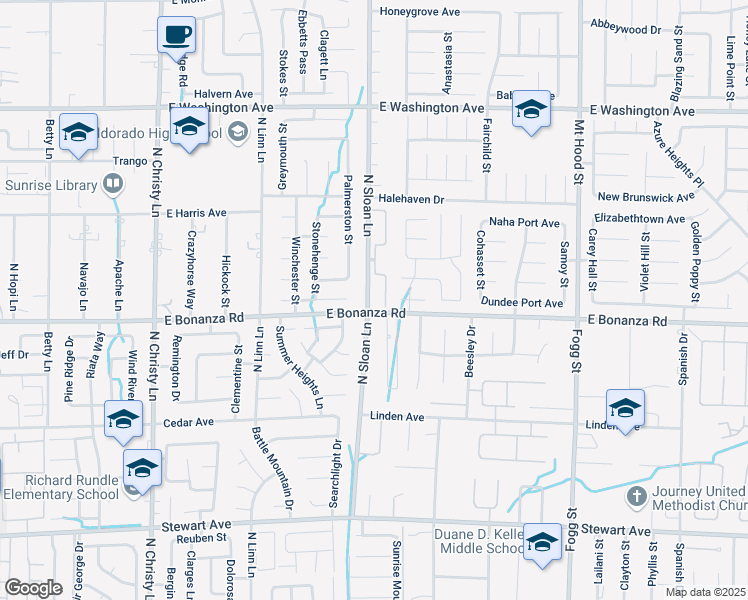 map of restaurants, bars, coffee shops, grocery stores, and more near 900 North Sloan Lane in Las Vegas