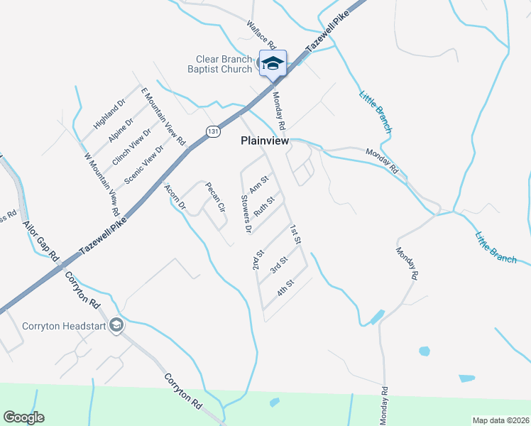 map of restaurants, bars, coffee shops, grocery stores, and more near 162 Ruth Street in Corryton