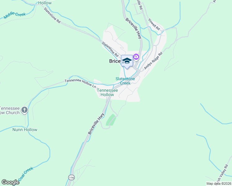 map of restaurants, bars, coffee shops, grocery stores, and more near 102 Tennessee Hollow Lane in Briceville