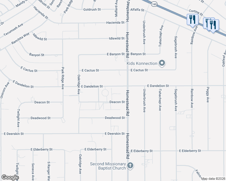 map of restaurants, bars, coffee shops, grocery stores, and more near 2870 East Dandelion Street in Pahrump