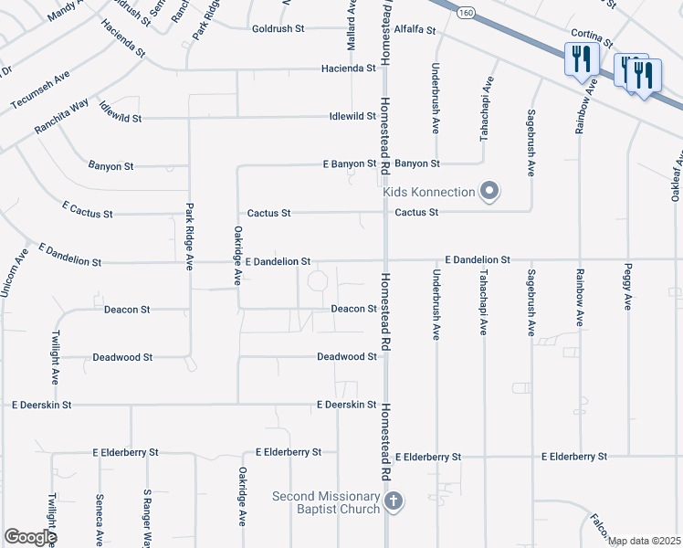 map of restaurants, bars, coffee shops, grocery stores, and more near 2891 East Dandelion Street in Pahrump