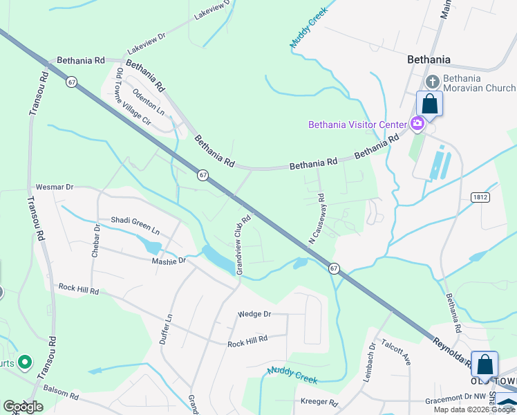 map of restaurants, bars, coffee shops, grocery stores, and more near 5755 Reynolda Road in Winston-Salem