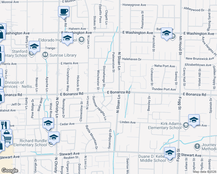 map of restaurants, bars, coffee shops, grocery stores, and more near 5831 Suffolk Avenue in Las Vegas