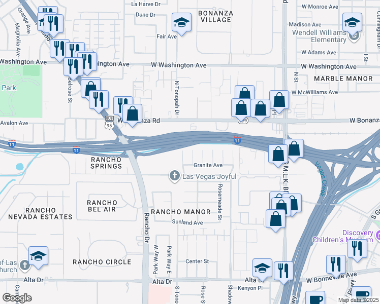 map of restaurants, bars, coffee shops, grocery stores, and more near 19 Zircon Circle in Las Vegas
