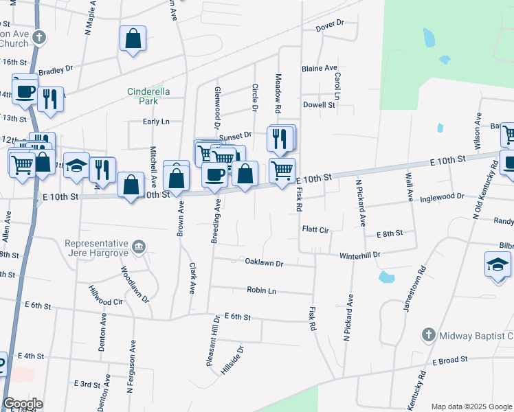 map of restaurants, bars, coffee shops, grocery stores, and more near 971 Magnolia Court in Cookeville