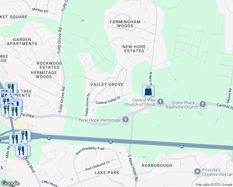 map of restaurants, bars, coffee shops, grocery stores, and more near 4518 Brooke Valley Drive in Nashville