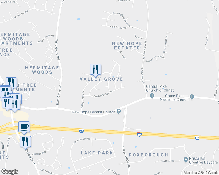 map of restaurants, bars, coffee shops, grocery stores, and more near 4518 Brooke Valley Drive in Nashville